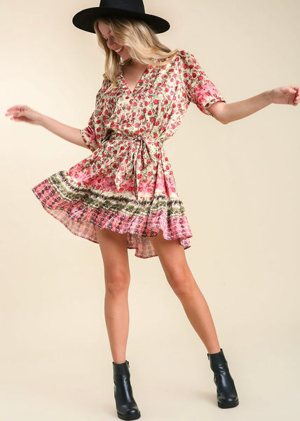 Floral Print Tie Waist Dress