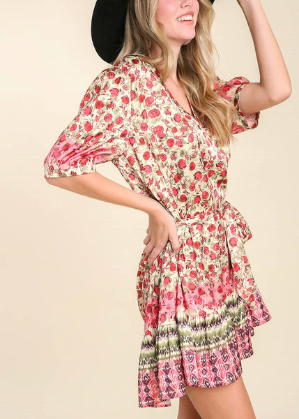 Floral Print Tie Waist Dress