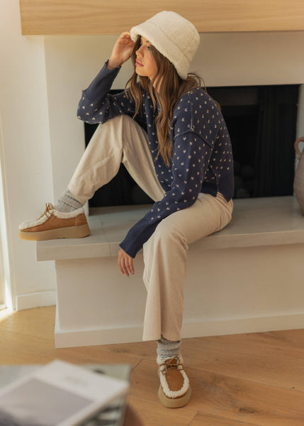 Navy Patterned Cropped Sweater
