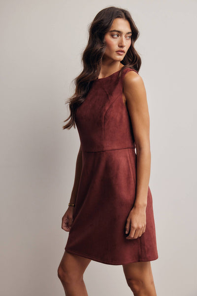 Burgundy Stretch Faux Suede Sleeveless Mini Dress