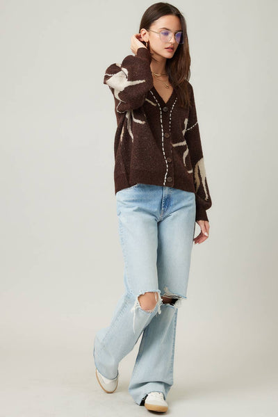 IM8672-Fall Top Rated Knit Horse Cozy Cardigan: S/M / Brown