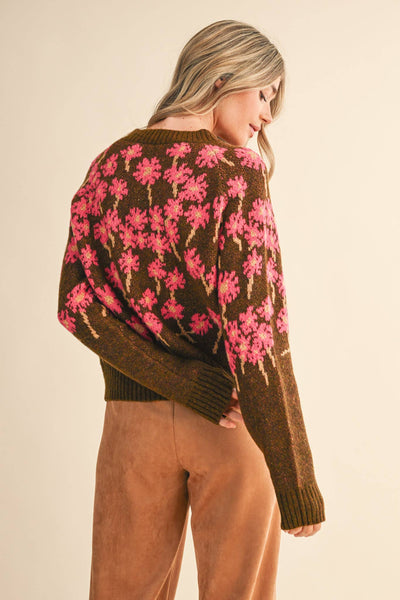 Cheery Floral Knit Cardigan Sweater