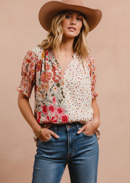 Woven Mixed Print Floral Top