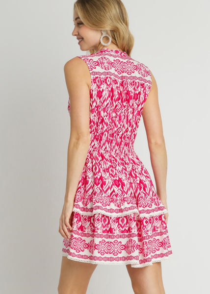 Hot Pink Abstract Print Dress