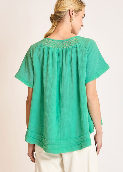Seafoam Cotton Gauze Embroidered Top