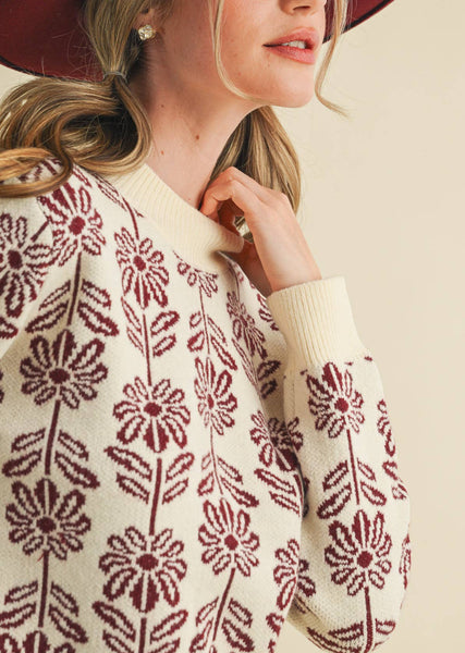 Floral Pattern Knit Sweater