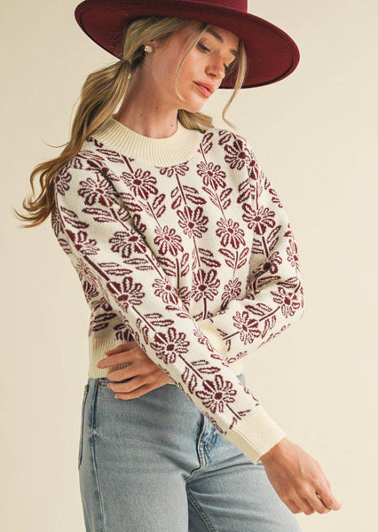 Floral Pattern Knit Sweater