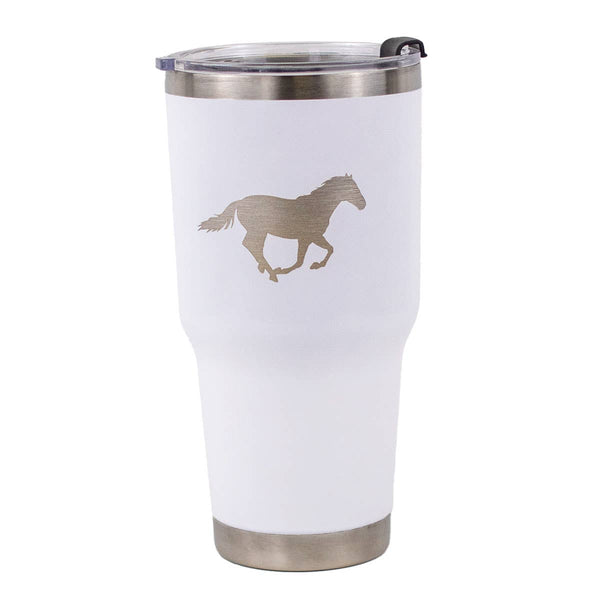 Horse Etched Tumbler   White/Silver   30oz