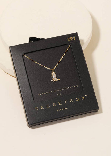 Secret Box Gold Dipped Western Cowboy Boot Pendant Necklace