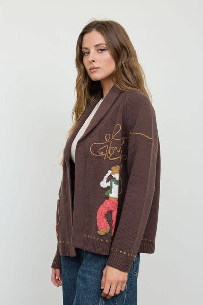 Howdy Cowboy Jacquard Shawl Collar Knit Cardigan Sweater