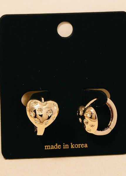Cz Studded Heart Hoop Earrings in gold