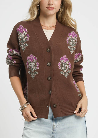 Floral Jacquard Cardigan Sweater