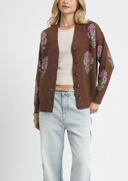 Floral Jacquard Cardigan Sweater