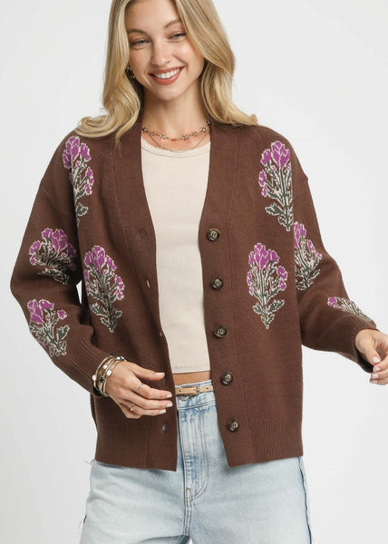 Floral Jacquard Cardigan Sweater