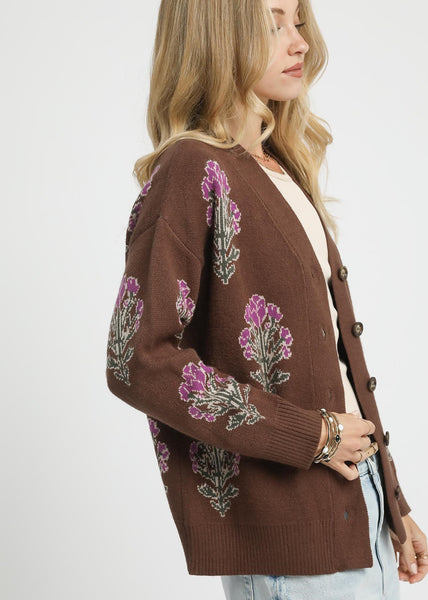 Floral Jacquard Cardigan Sweater