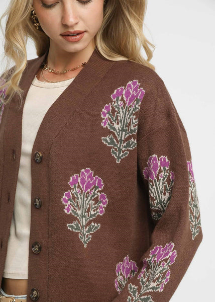Floral Jacquard Cardigan Sweater