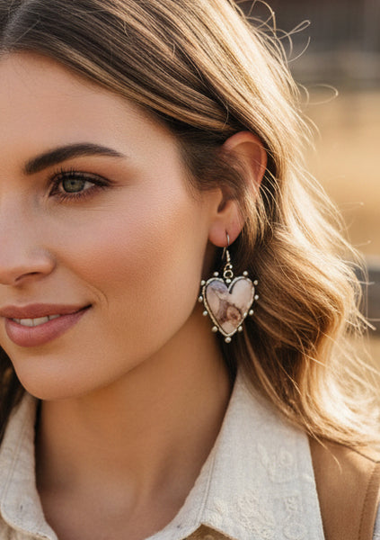 Western Theme Print Heart Dangle Earring