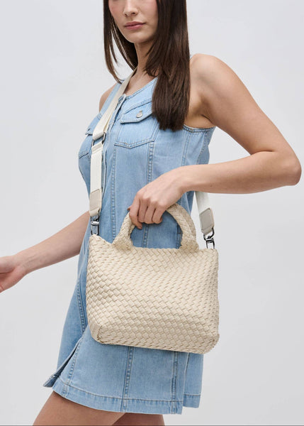 Sky's The Limit Small Woven Neoprene Crossbody: Cream