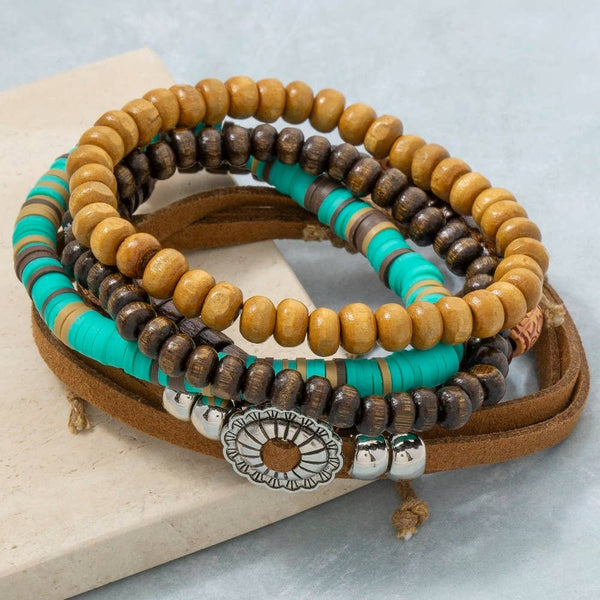 Western Assorted Wooden Beads Bracelet Set