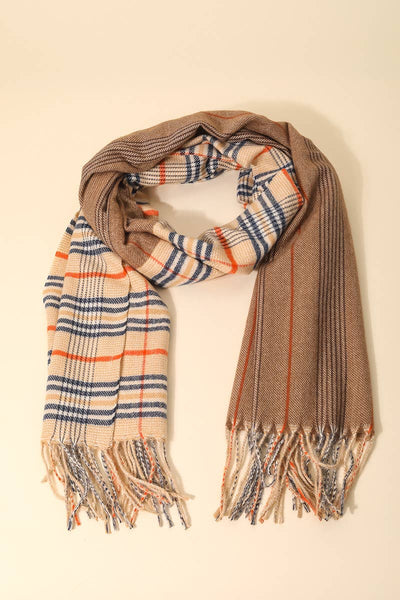Double Pattern Plaid Striped Oblong Scarf: BE