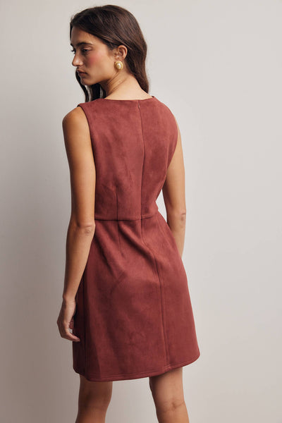 Burgundy Stretch Faux Suede Sleeveless Mini Dress