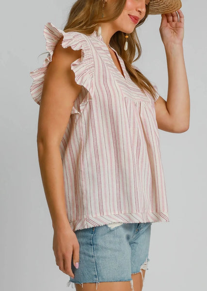 Striped Flutter Sleeve Top