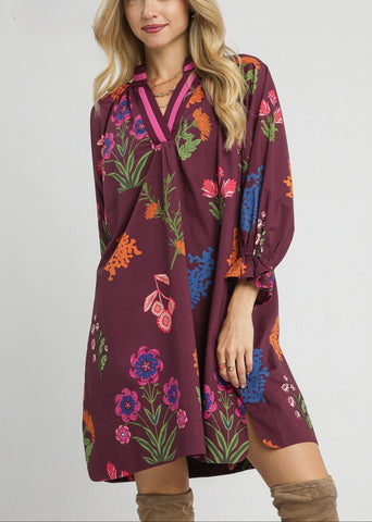 Floral Print V-Neck Shift Dress