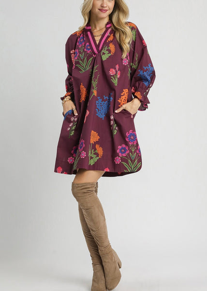 Floral Print V-Neck Shift Dress