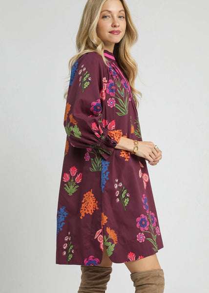 Floral Print V-Neck Shift Dress