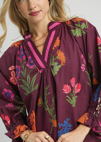 Floral Print V-Neck Shift Dress