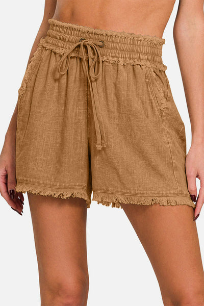 Washed Linen Fray Hem Shorts
