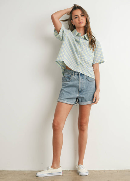 Gingham Checkered Open Tie-Back Cropped Top