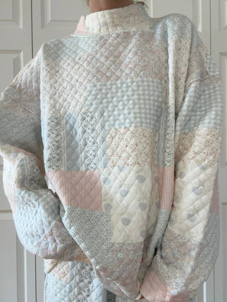 Shades Of Blue Quilted Pastel Mock Neck Sweatshirt