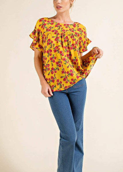 Flutter Sleeve Floral Print Top