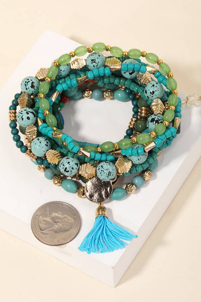 Turquoise Beaded Tassel Bracelet Multi-stand Set