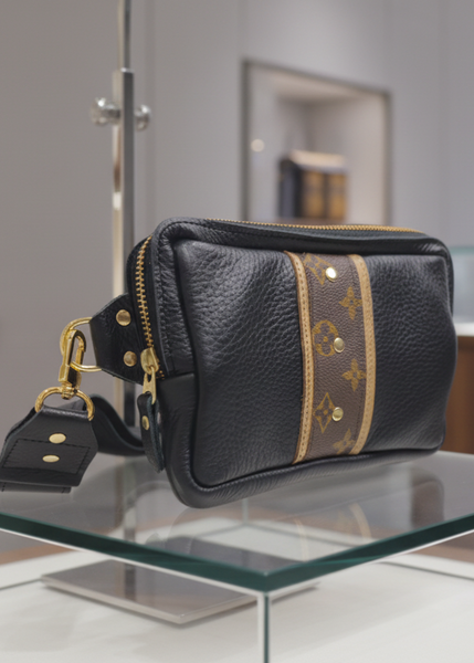Bougie Belt/ Crossbody Bag In Black Leather | Upcycled LV