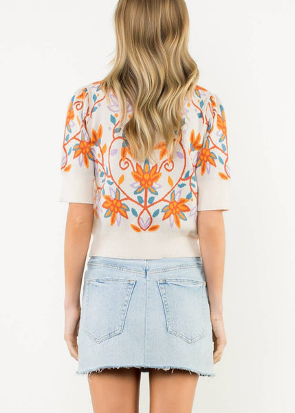 Short Sleeve Floral Knit Top by THML