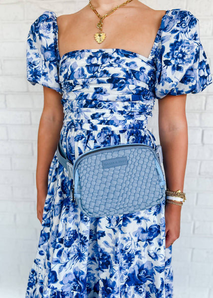 Blue Denim Woven Belt Bag by Parker & Hyde