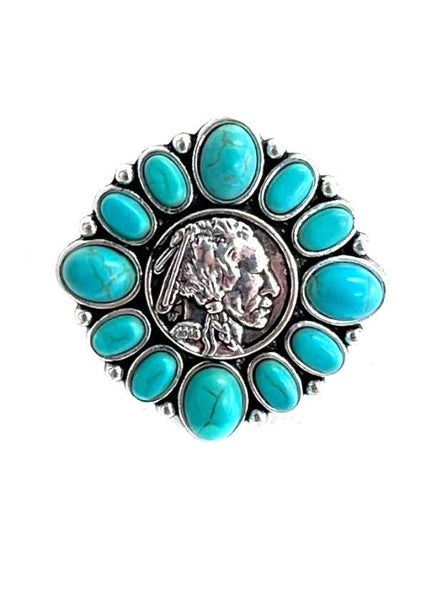 Western Cuff Ring With Turquoise Accents