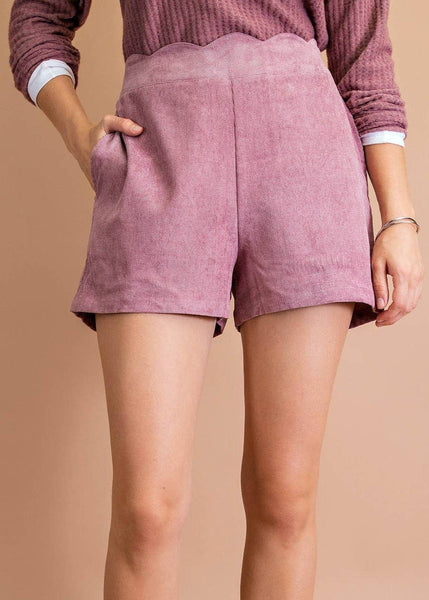 Vintage & Retro Inspired Hi-Rise Scalloped Shorts in Mauve~ FINAL SALE