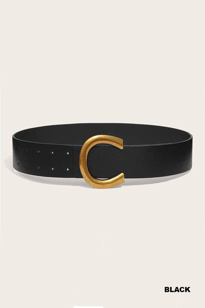 Large C Shape Buckle Fashion Belt: BLACK / 1(ONE SIZE)