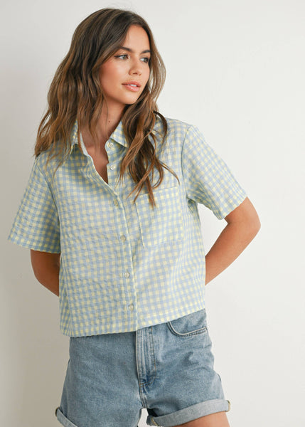 Gingham Checkered Open Tie-Back Cropped Top