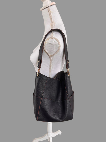 Soft Black Pebbled Vegan Leather Bag with Interchangeable Straps