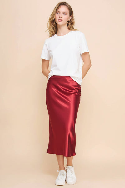 Ruby Red Satin Slip Skirt