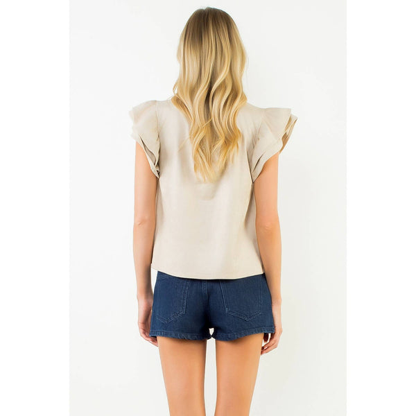 Flutter Embroidered Suede Top: CREAM / XS-S-M-L(1-2-2-1)