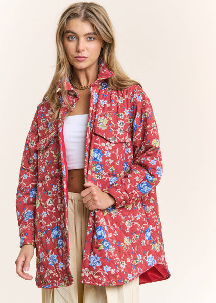 Floral Quilted Button Down Jacket