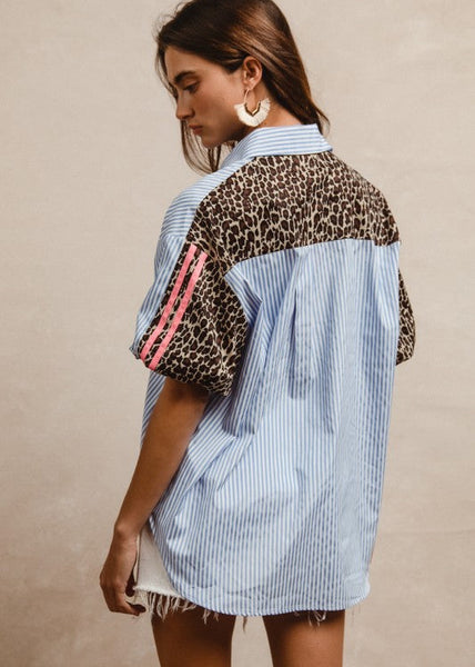 Business in the Front Party in the Back Striped Leopard Print Shirt
