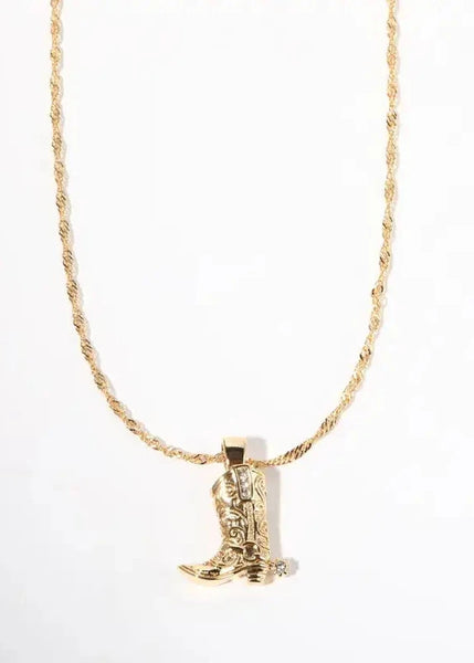 18K Gold Plated Cowboy Boot Pendant Necklace Jewelry: Yellow Gold