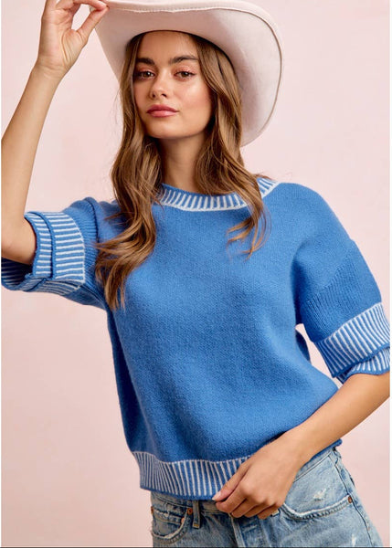 Blue Knit Double Sleeve Top