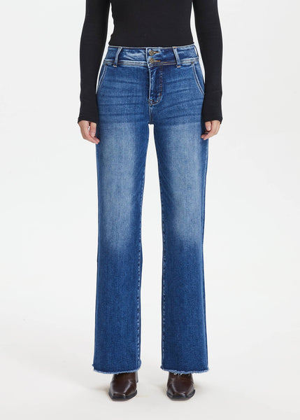 High Rise Straight Jeans with Raw Hem